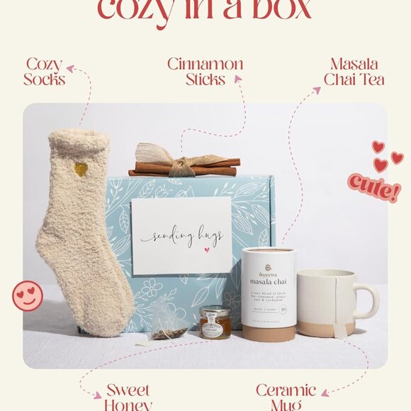Mother's Day Tea Lover's Basket - Self-Care Box with Cozy Socks, Ceramic Mug, Ch - Picture 3 of 8